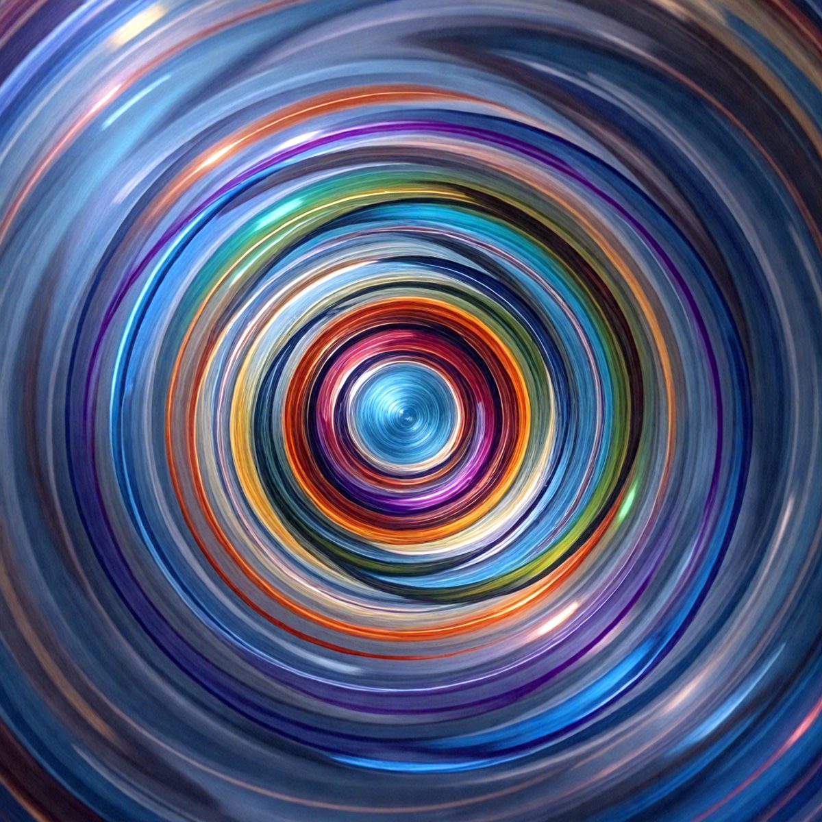 The primary subject of the image is a colorful, swirling spiral, which appears to be a digital art or illustration. The spiral is set against a blue background, creating a vibrant and lively atmosphere. The colors and mood of the image are predominantly blue and energetic, with the spiral's swirling pattern adding a sense of motion and dynamism to the scene.